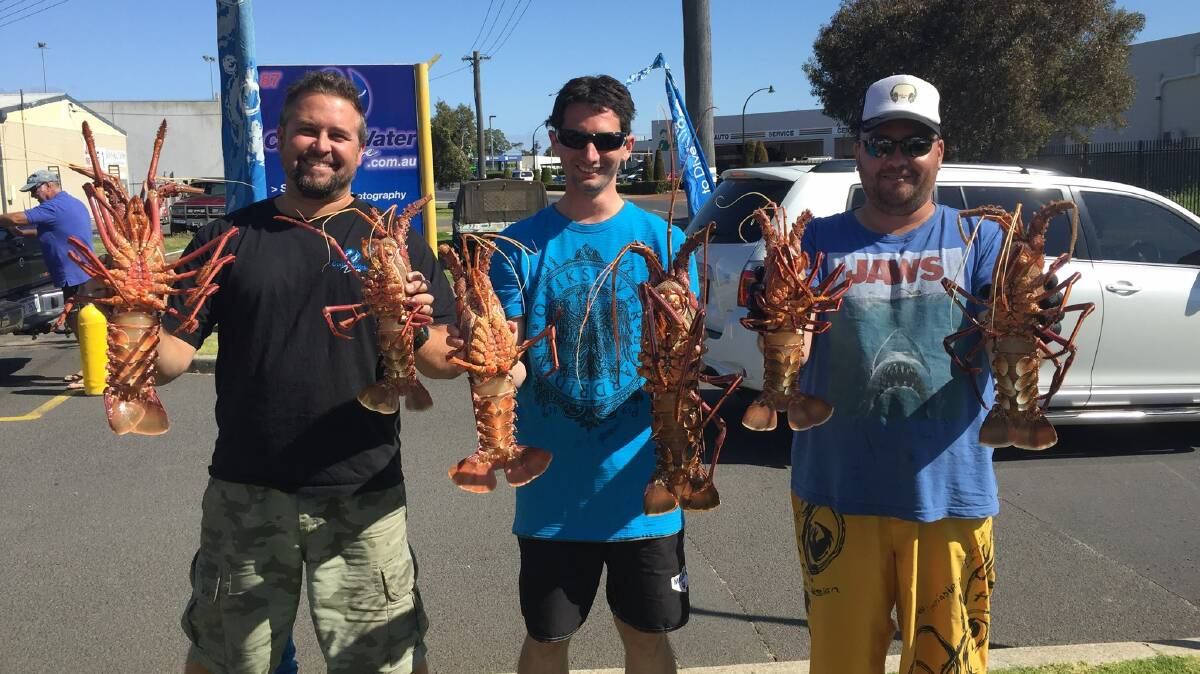 Coastal Water Dive owner Torry Goodall is happy to report a great start to cray season. He is pictured with Dave Rosewarne and Tommy Johns.