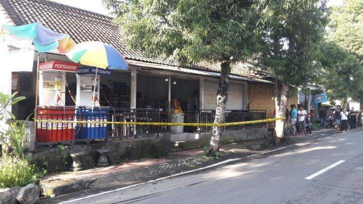 A taped-off area in the street in Ubud, Bali, where a suspicious backpack was recently found. DFAT has warned of an ongoing terror threat across Indonesia, including Bali. Photo: Supplied