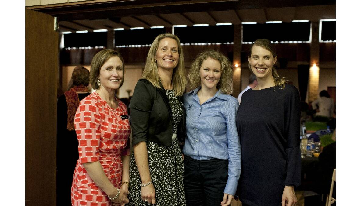 More than 160 women packed the Bruce Rock Town Hall for the final Wheatbelt Women’s Luncheon. Pictured is Jen Bow, Jude Foss, Sasha Anderson and former Bruce Rock girl now Sydney-based actress and comedienne Allison Flanagan (nee Butler). Photo: Merredin-Wheatbelt Mercury.