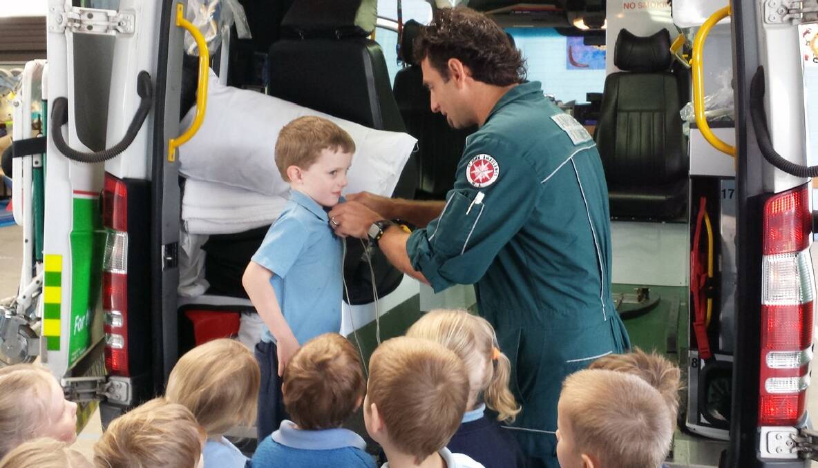  Three Kindy classes from West Busselton Primary School were given a behind-the-scenes look in a St John Ambulance. Photo: Busselton-Dunsborough Mail.
