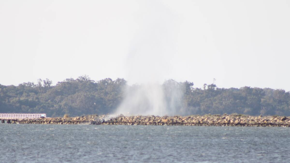 Explosives were detonated in the water near the jetty at the Australind Estuary. Photo: Andrew Elstermann.