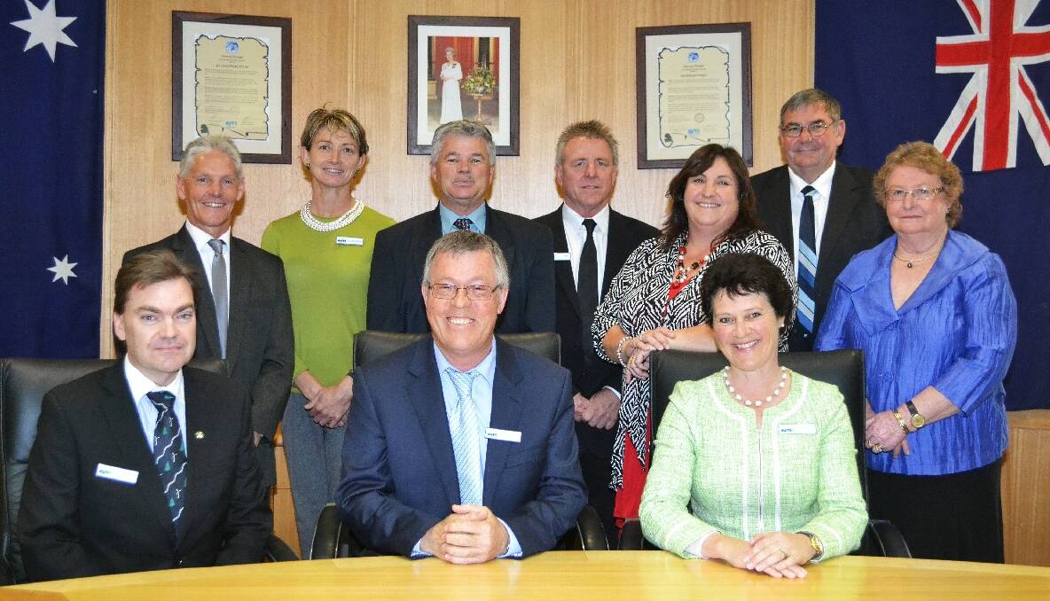 Council: Back: Shire of Esperance councillors Kevin Hall, Lara McIntyre, Rob Horan, Paul Griffiths, Natalie Bowman, Basil Parker and Beverley Stewart.  Front: Shire of Esperance chief executive officer Matthew Scott, president Malcolm Heasman and deputy president Victoria Brown. Photo: Esperance Express.
