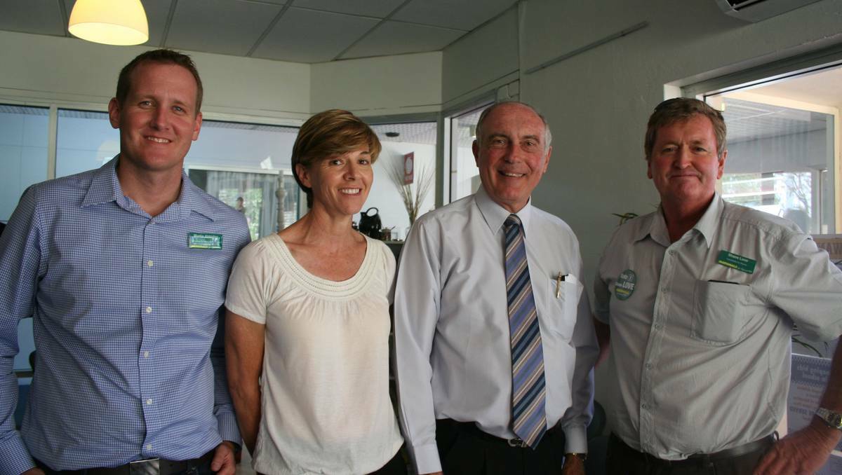 Nationals candidate for the Agricultural Region Martin Aldridge, Moora resident Jenny Rodan, Federal Shadow Minister for Infrastructure and Transport Warren Truss and Nationals Moore candidate Shane Love at a community meeting in Moora.