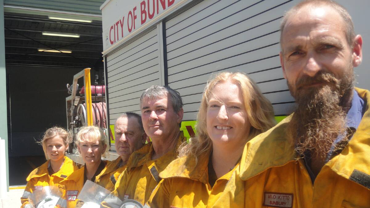 Bunbury Volunteer Bushfire Brigade crew members Naomi Dekker, Terri Kowal, David Rossiter, Pat Kane, Mel Cox and Milo Kitto.