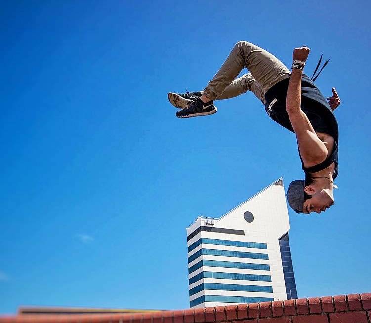 Flips and tricks: X5 Academy co-founder Will Tuck performing parkour in Bunbury. Picture: supplied 