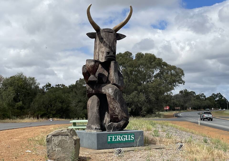 Fergus the Bull: One of Mr Sheridan's prominent pieces marking the gateway to the Ferguson Valley. Picture: Pip Waller 
