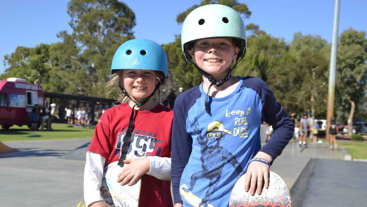 Youth Week 2022: Indiana and Matthew Done enjoyed the Australind Skate Park event on April 14. Picture: Pip Waller 