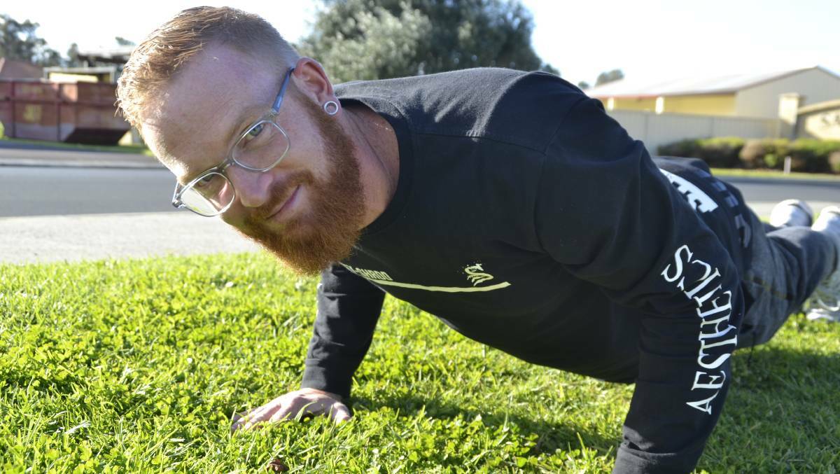 Donnybrook resident Mat Ingham completed over 3000 push ups to help raise money for Headspace, Bunbury for the challenge in June. Photo by Pip Waller. 