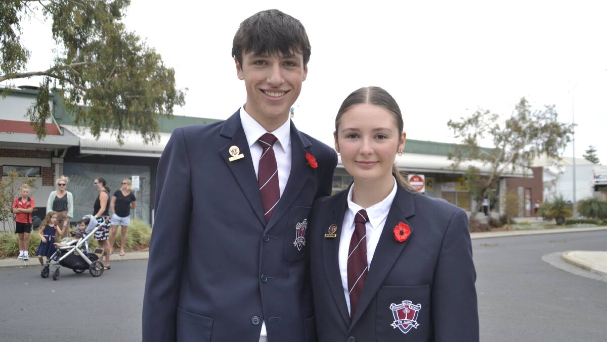 Lest We Forget: Bunbury Senior High School year 12 students Jarod Meijer and Molly Mayne. Picture: Pip Waller 