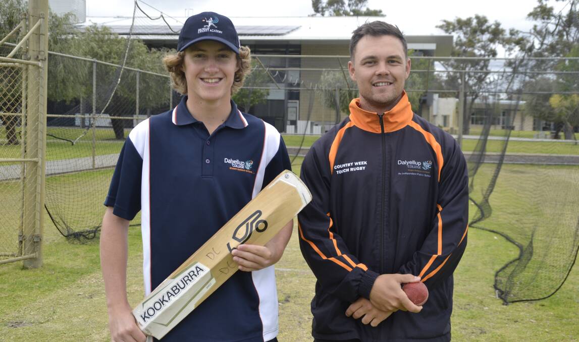 Cody with Dalyellup College cricket coordinator Tim Bowenn at the cricket pitch.