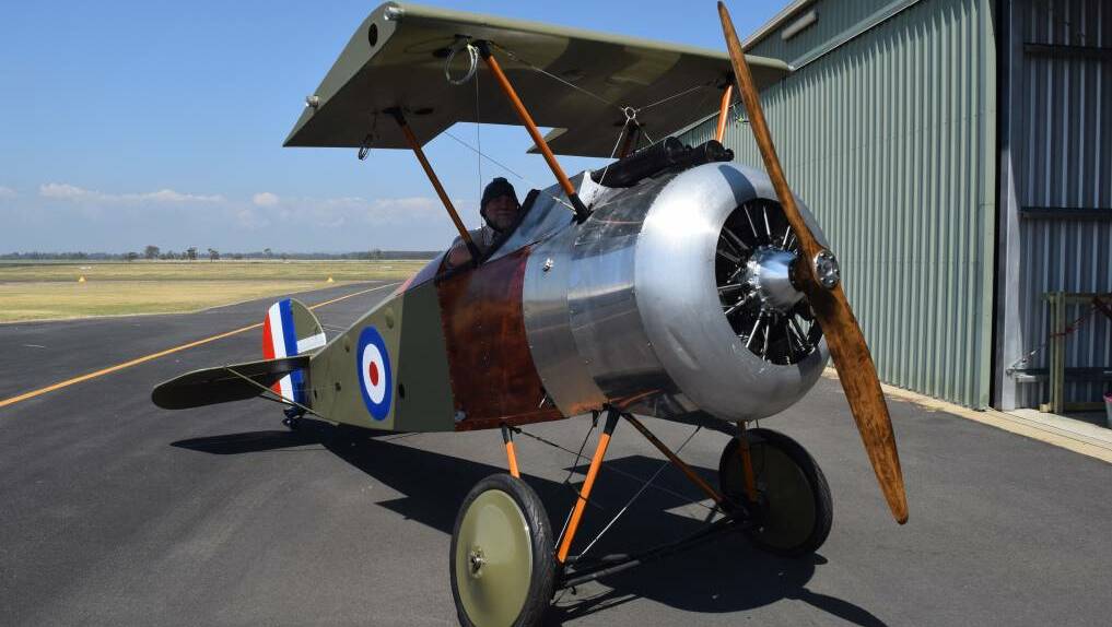 Peter Mitchell in his replica Sopwith Camel at Busselton airport. Photo by Emma Kirk.