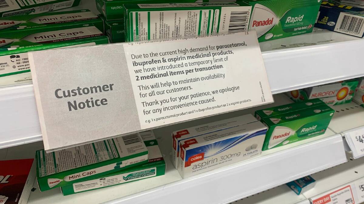 Customer notice: Product limits on items such as panadol, toilet paper and chicken were quickly introduced by Woolworths and Coles to help combat a lack of stock. Picture: Pip Waller 