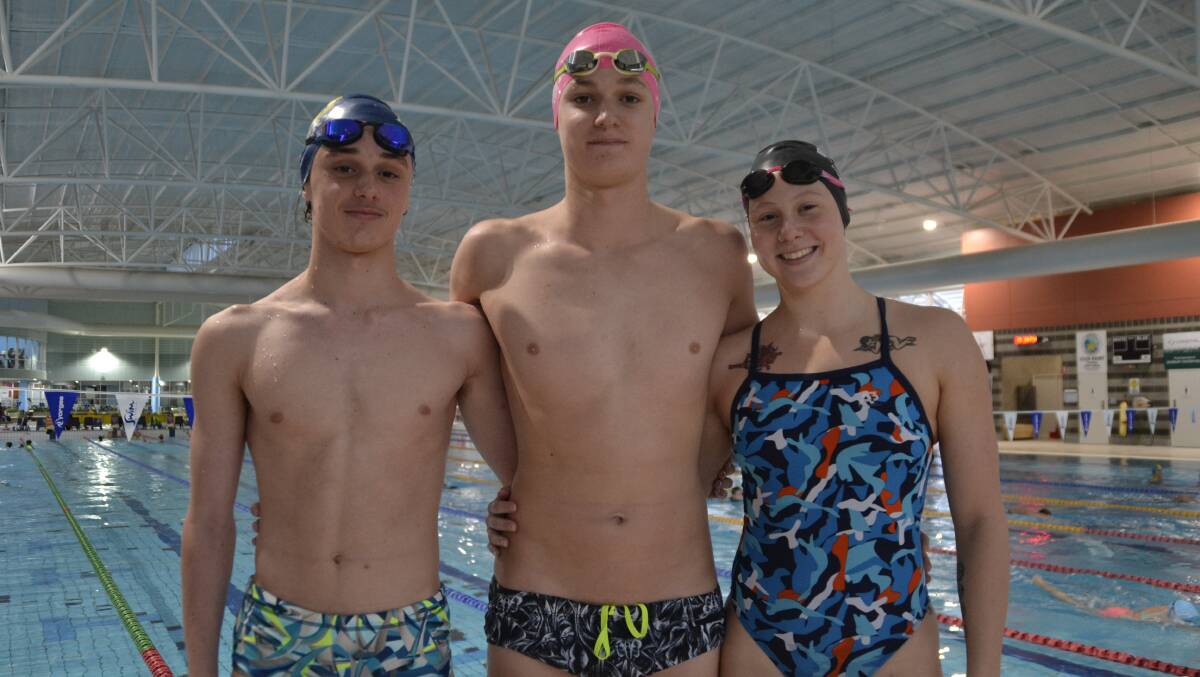 Meet the swimmers: Alex Saffy, Kaiden Richings and Kara Svenson headed to the 2021 Australian Swimming Trials in June to compete to be selected in the 2021 Summer Olympics Australian team in Tokyo. Picture: Pip Waller 