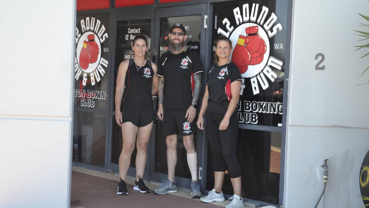 One year on: Eaton Boxing Club owner Dion Billett with trainers Bec Mepham and Michelle Johnson at the club located on Albatross Crescent. Picture: Pip Waller