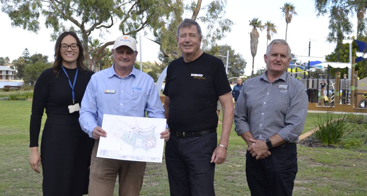 Discovery Parks Group Regional Operations Manager David Temby shows off the plans for the expansion with City of Bunbury officials.