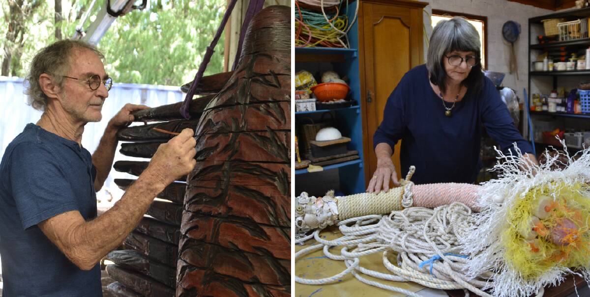 Working with texture: While Tony works predominatenly with timber, Merle incorporates salvaged beach waste into her work. 