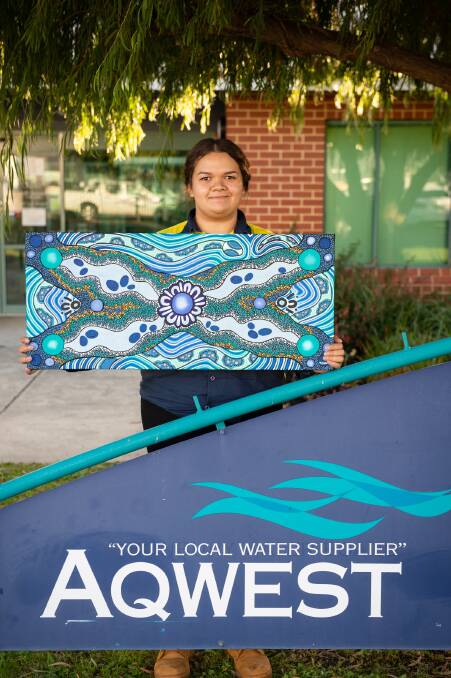 Reconciliation: Mariah Yarran created "Living Water" artwork which depicts a story about water and its connection to the land on which Aqwest operates. Picture: supplied