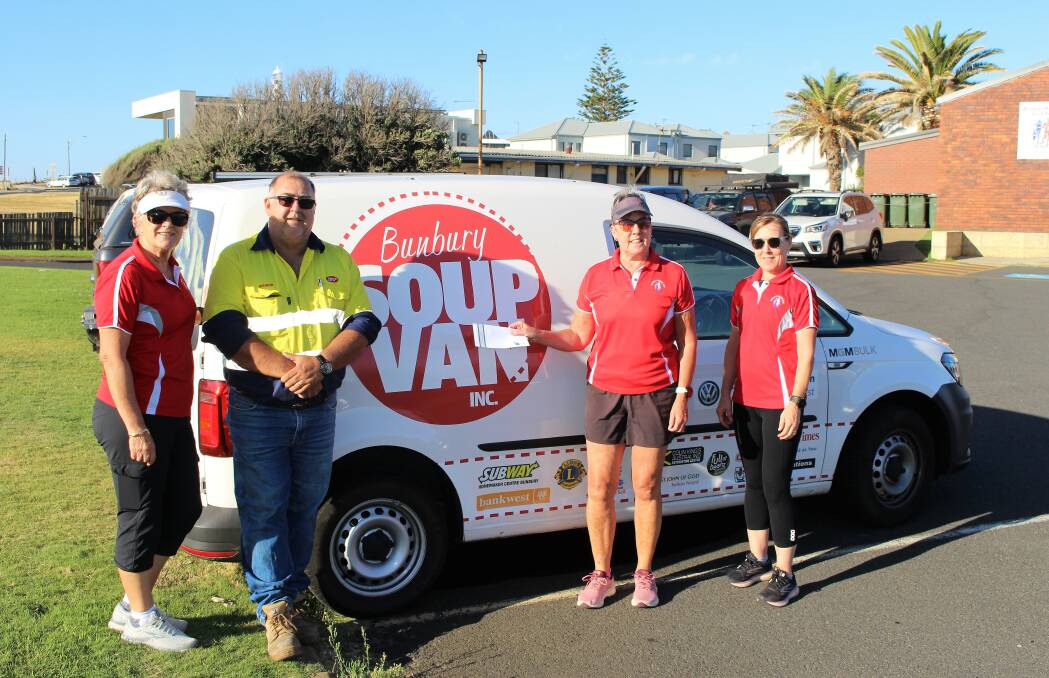 Cheque presentation: The Bunbury Runners Club donated $3,000 to the Bunbury Soup Van on February 10. Picture: supplied