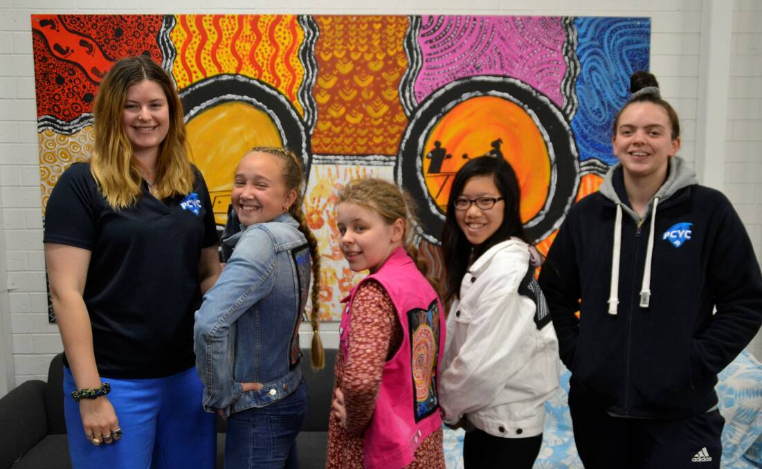 Empow(h)er program facilitator Clare Jorgensen, course participants Lillianah, Sophie and Melissa and youth worker Akira at the Bunbury PCYC. 