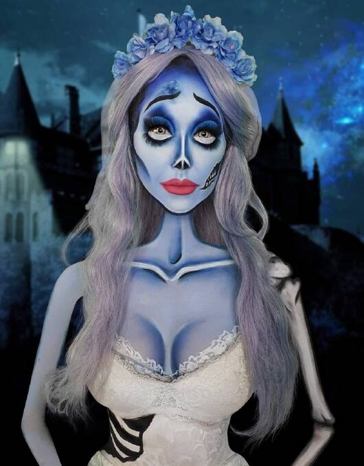 Makeup looks: Ms Hollins as Emily from Tim Burton film, The Corpse Bride. Picture: supplied