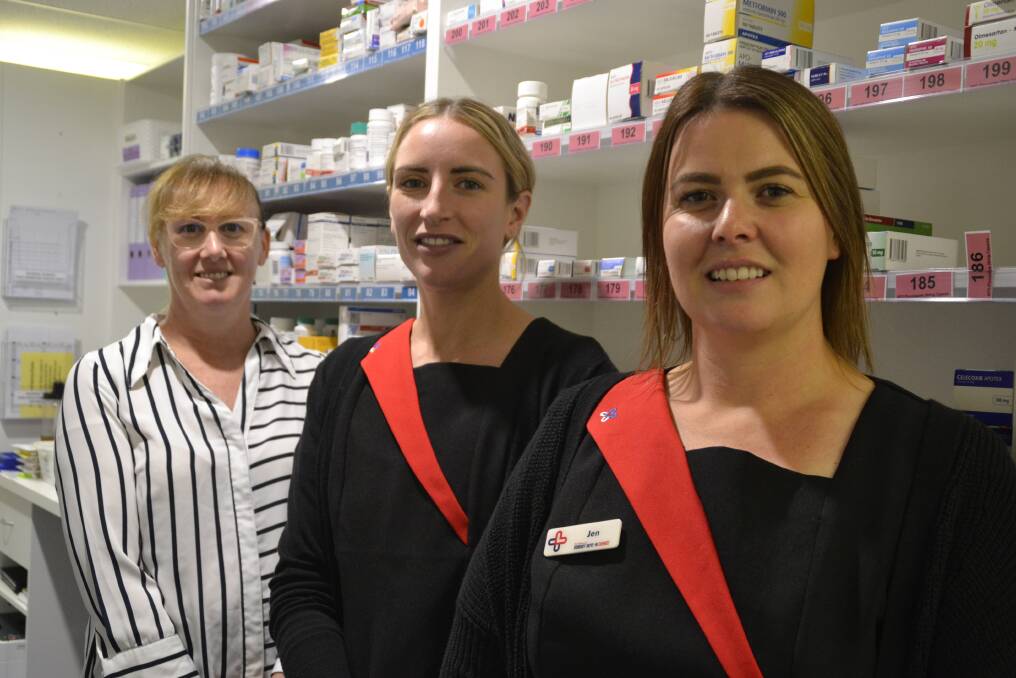 Pharmacist Lara Torr with Pharmacy Assistants Catherine Hough and Jen Mosedale who created the new Webster-pak shelving system.