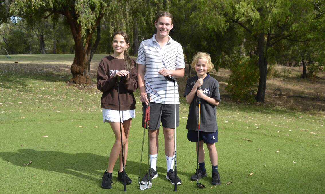 Meet the golfers: 14-year-old Layla, 16-year-old Eli and nine-year-old Corbin Johnston. Photo: Pip Waller 