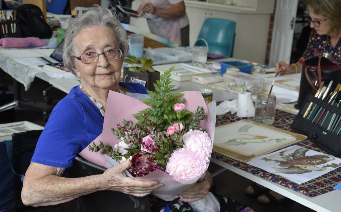 Zena enjoyed birthday cake and flowers whilst painting with the Australind Art Club at the Stirling Street Arts Centre. 