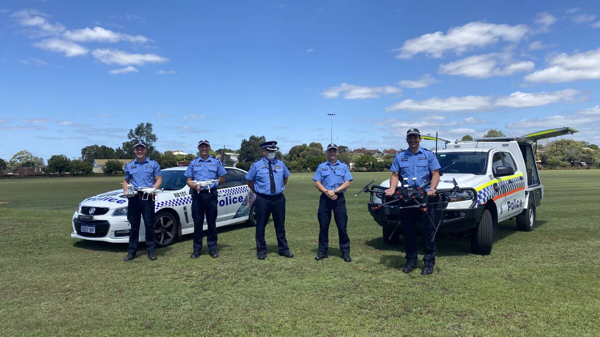 'Thank you': Superintendent Geoff Stewart in the centre, with four local officers being trained to be RPAS (drone) pilots. Picture: supplied.