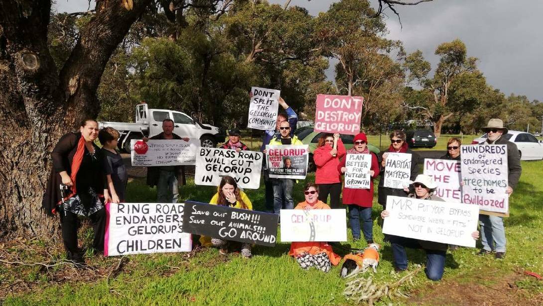 Protest continues: Friends of the Gelorup Corridor Inc protested against the southern alignment of the Bunbury Outer Ring Road. Picture: supplied 