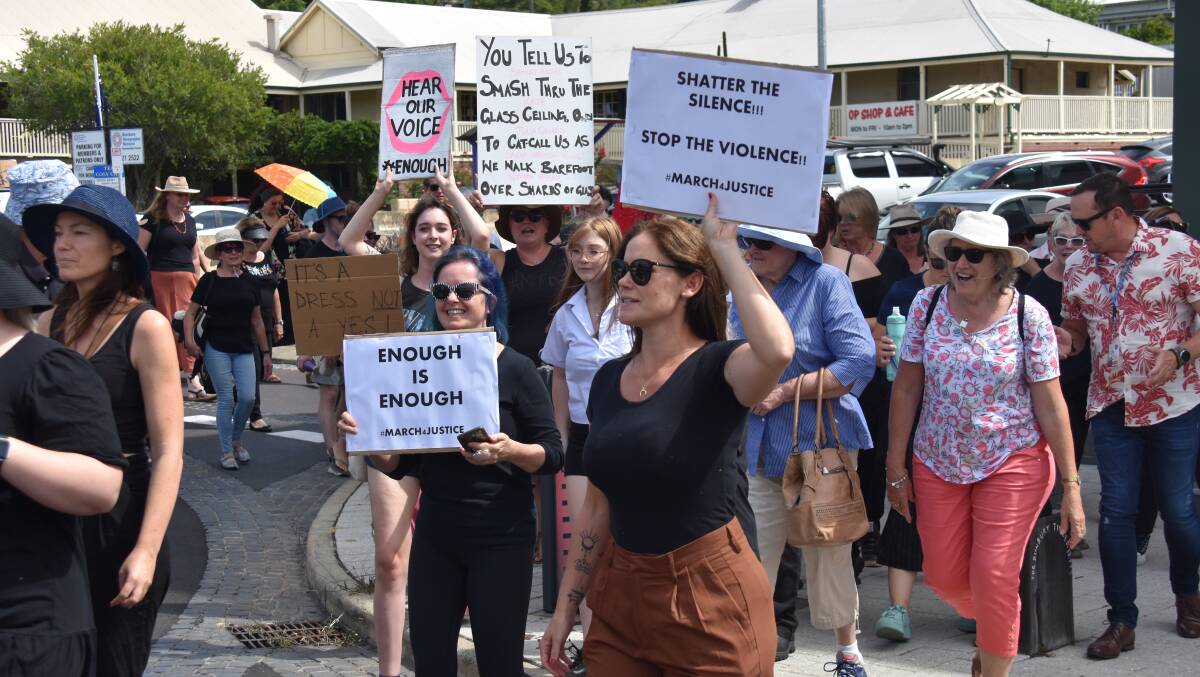 Marching for Justice: Hundreds gathered to protest for women. Picture: Jemillah Dawson