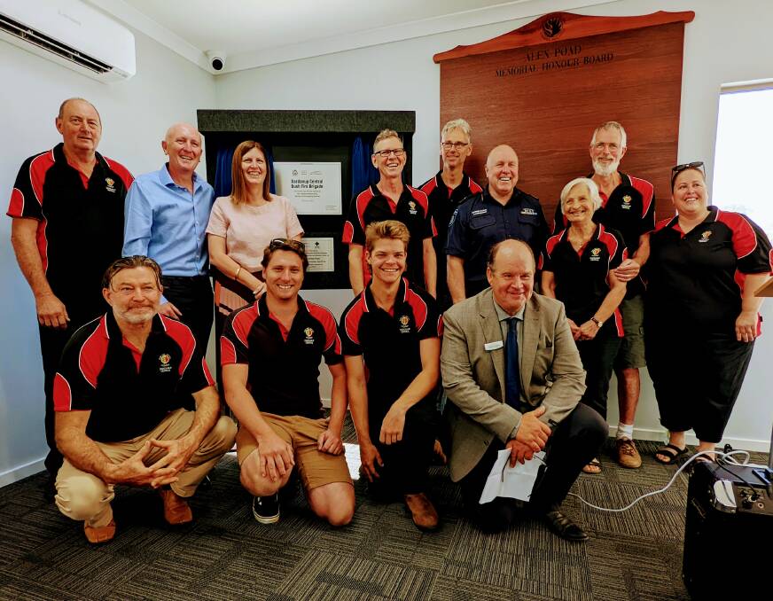 Emergency Services Minister Stephen Dawson, Collie-Preston MLA Jodie Hanns, Dardanup Brigade Captain Wayne Cross and DFES Fire Commissioner Darren Klemm with Dardanup brigade members. Picture: supplied 