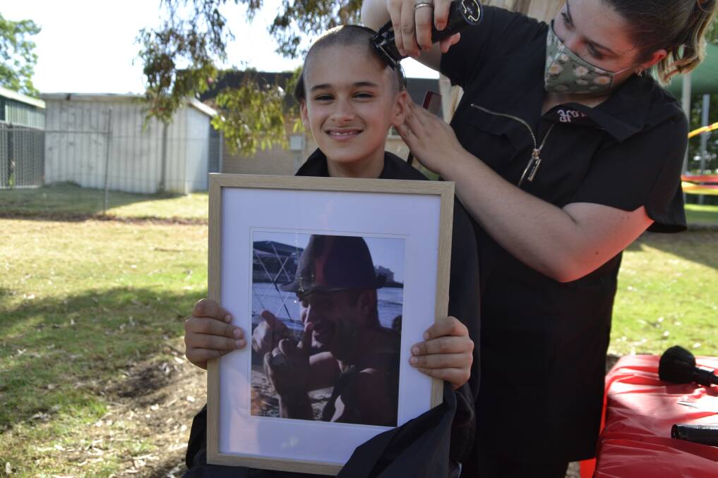 Doing it for Joe: Eleven-year-old Josh Fiorenza shaved his hair in memory of his dad, Joe, who passed away from cancer in January. Pictures: Pip Waller 
