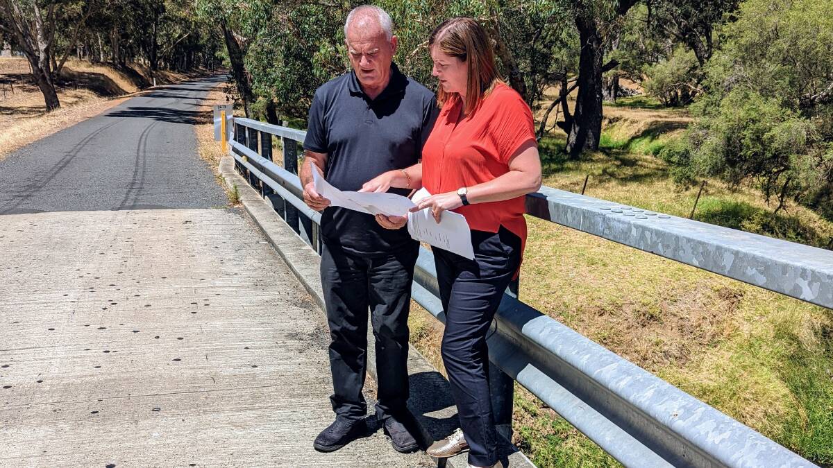 City of Wanju: Shire of Dardanup president Mick Bennett and Collie-Preston MLA Jodie Hanns overlooking the plans. Picture: supplied 