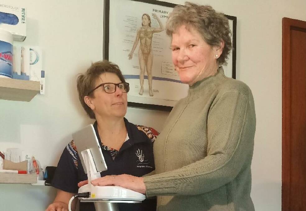 Riverside Massage Independent Lymphedema Therapist Robyn Harris providing treatment to her client, Susan Walker. Photo is supplied.
