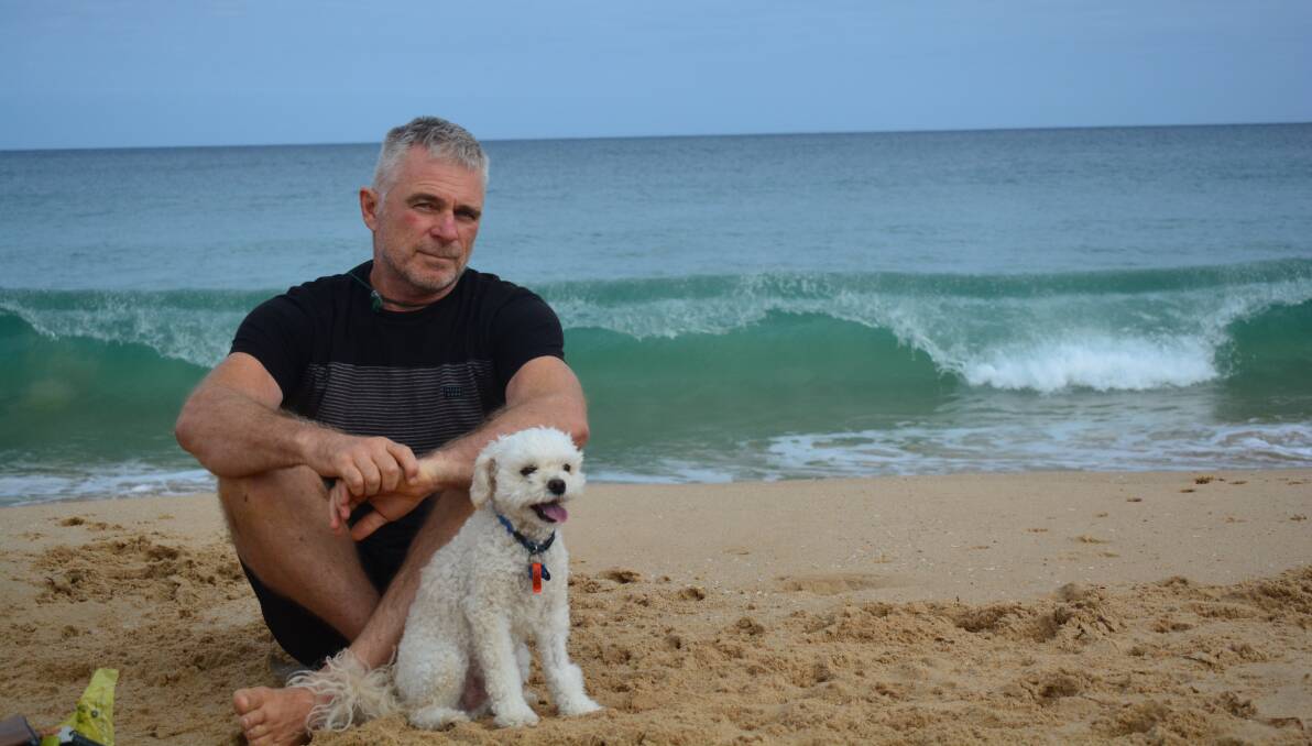 WaveCo director Troy Bottegal with Billy at Dalyellup beach, a potential future location for the Airwave, artificial surf reef. Picture: Jemillah Dawson
