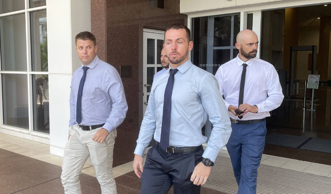 Constable Rolfe leaves the Darwin Supreme Court after his second day on the witness stand. Picture: Sarah Matthews