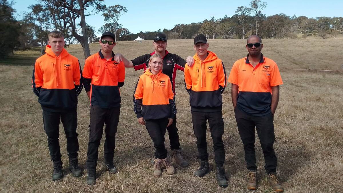 Andrew White, centre back, with Aboriginal rangers, from left, Josiah Brierley, 18, Peter White, 29, Jedda White, 17, Braidon George, 16 and Andrew Stewart, 30. Picture supplied