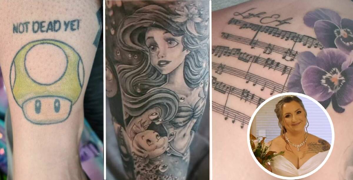 Heartfelt: Mishy's tattoos show her love of a passed friend, Disney, and her daughter. Pictures: Supplied.