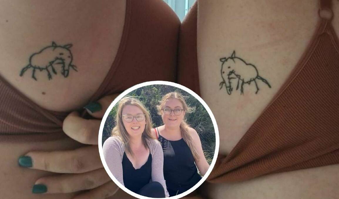 'Horrible': Best friends Chelsea and Emma don't care what people think of their beloved 'sewer rat' tattoos. Picture: Supplied.