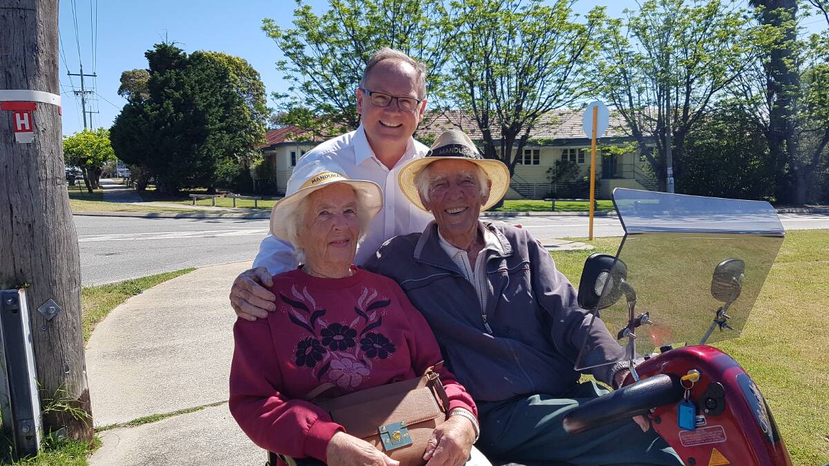 Stan and wife Rosalie, with their beloved double seated gopher pictured with David Templeman MLA. Picture: Supplied.