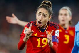 Olga Carmosa gets ready to celebrate scoring for Spain in the Women's World Cup final.
