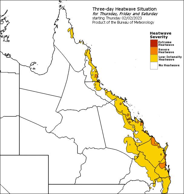 Heatwave Situation for 3 days starting Thursday 2nd February 2023. Picture by the Bureau of Meteorology.
