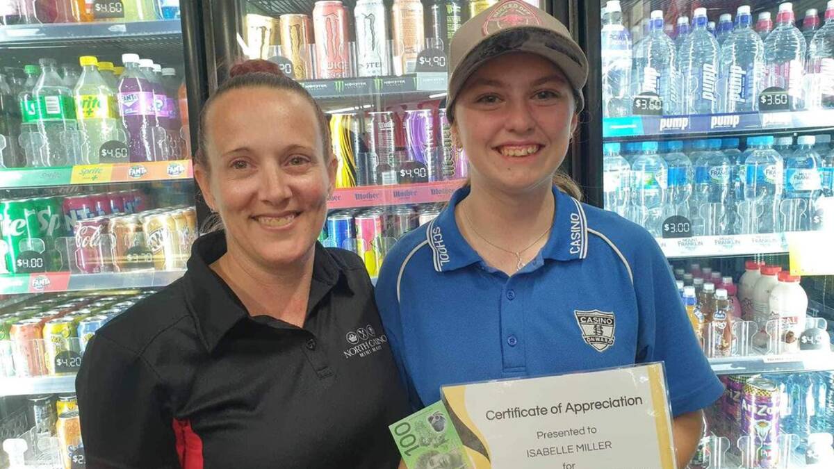 North Casino Mini Mart presented a certificate of appreciation to teenager Izzy Miller. Picture via Facebook