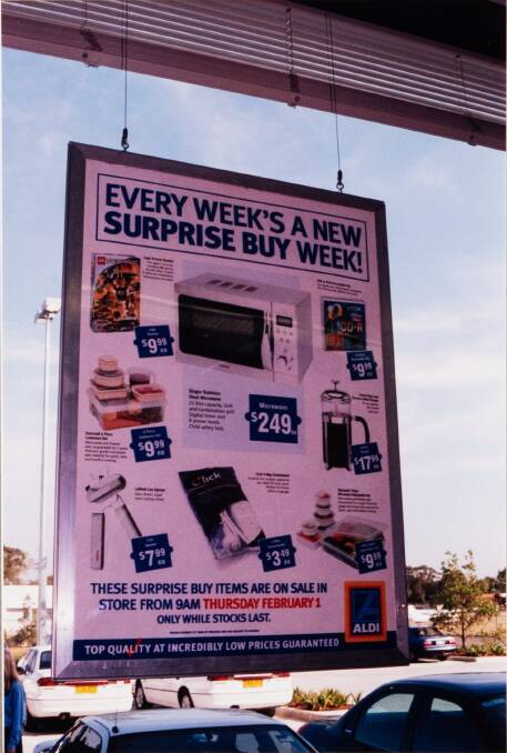 Aldi special buys at one of its first Australian stores, at Bankstown Airport, in 2001