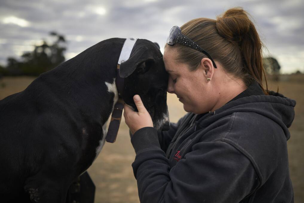 RELIEF: Ava and owner Shandelle are reunited after a mine-shaft scare on Monday. It took a combined emergency services effort to free Ava. Picture: Luka Kauzlaric