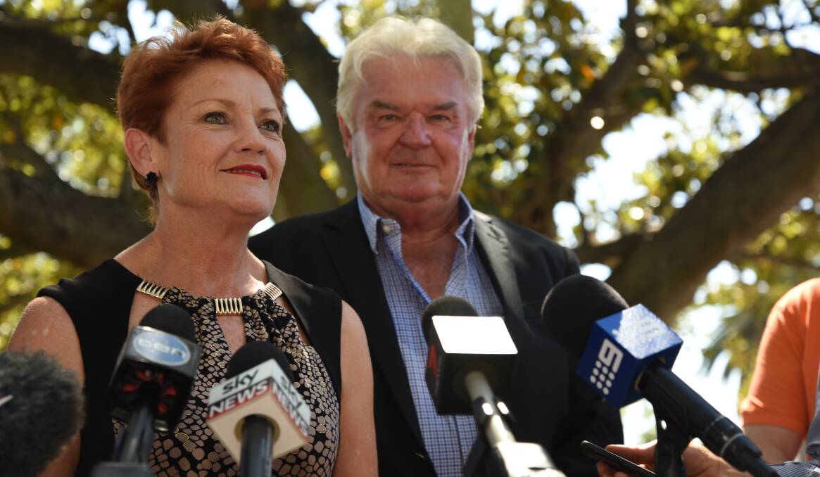 On the Hustings: Senator Pauline Hanson speaking to the media pack in Mandurah in March before meeting voters at the Forum. Photos: Marta Pascual Juanola.