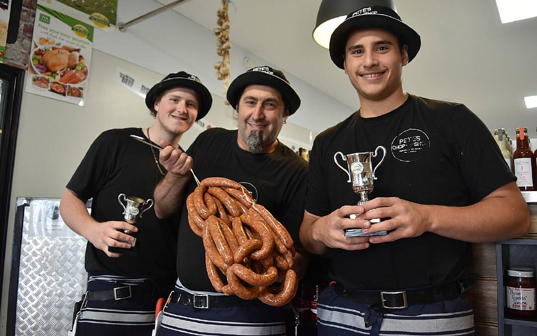 Tim Seinor, Peter Gianfrancesco, and Antonio Gianfrancesco work tirelessly to produce the best sausage in the South West.