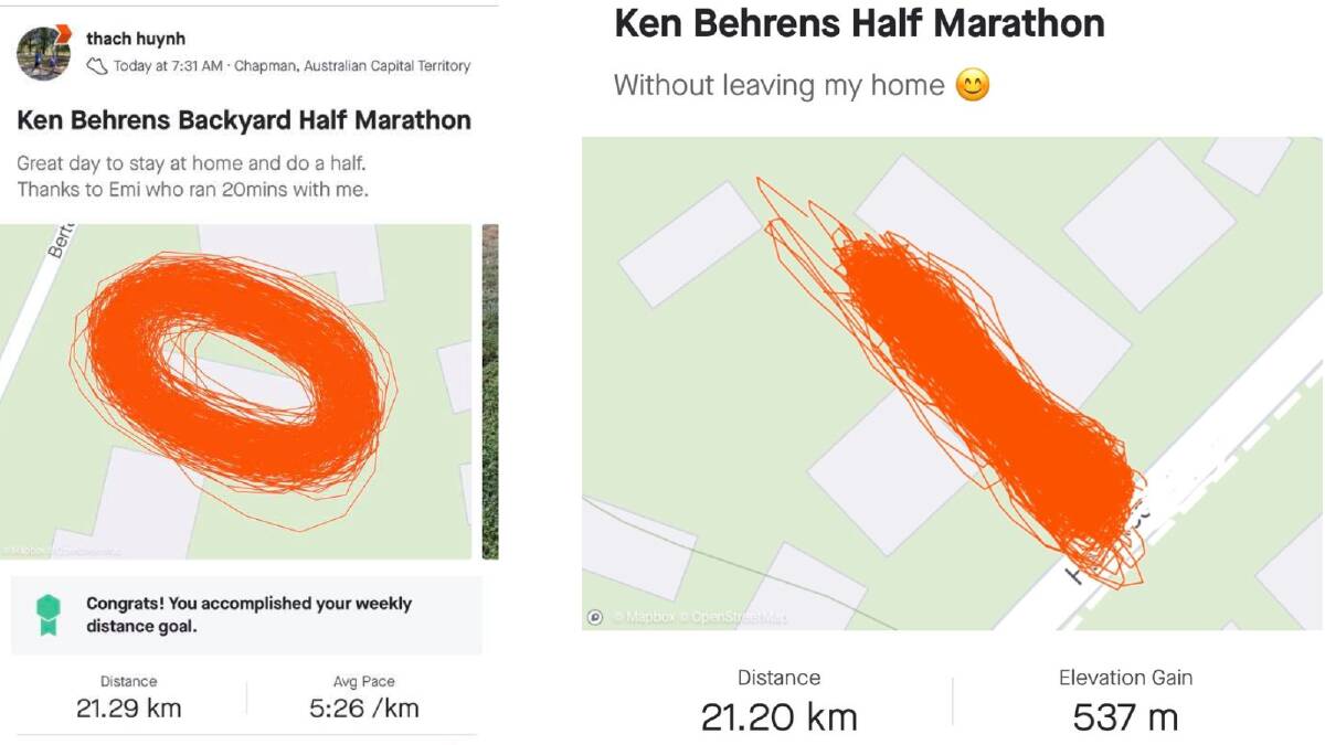 The strava maps of two participants. Cath's map is on the right.