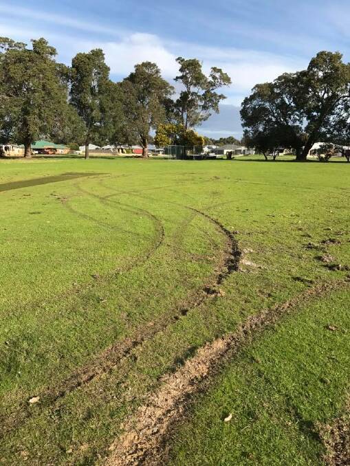 A hoon driver severely damaged the surface of Burekup Oval on Friday, August 4. Photo: Shire of Dardanup.