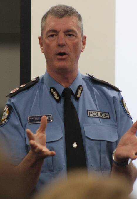 WA Police Commissioner Karl O'Callaghan, pictured at a Bunbury crime forum in September 2014, where he said he didn't want a police station built in Capel. 